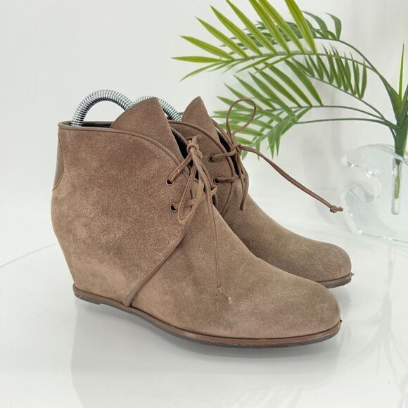 Stuart Weitzman Kalahari Wedge Boot Ankle Bootie Brown Suede Lace Up Size 6.5 - Picture 1 of 16